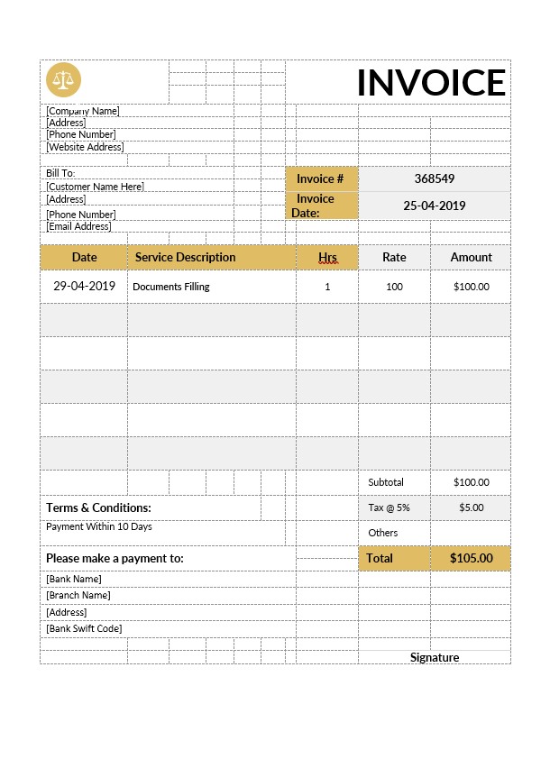 Notary Invoice Template PSD template